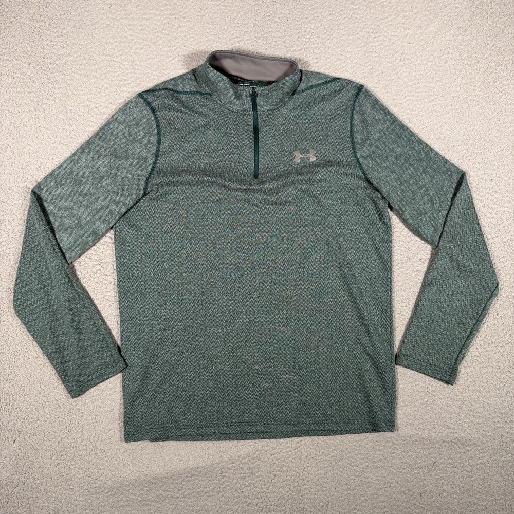 Under Armour Shirt Mens Medium Green 1/4 Zip Herringbone Pullover Threadborne